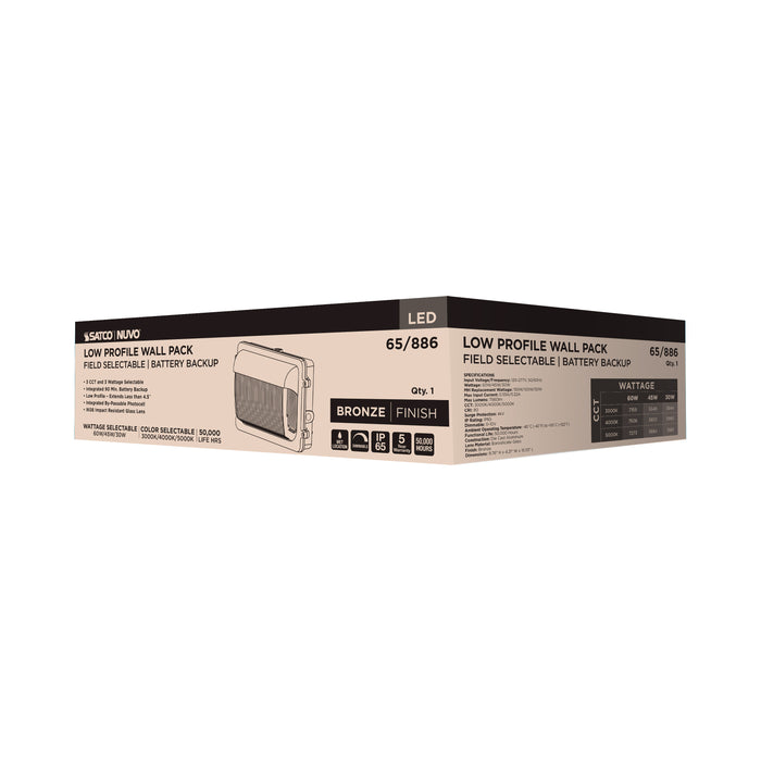 SATCO/NUVO LED Low Profile Wall Pack Wattage/CCT Selectable 30W/45W/60W 3000K/4000K/5000K Photocell Emergency Battery Bronze (Q3)