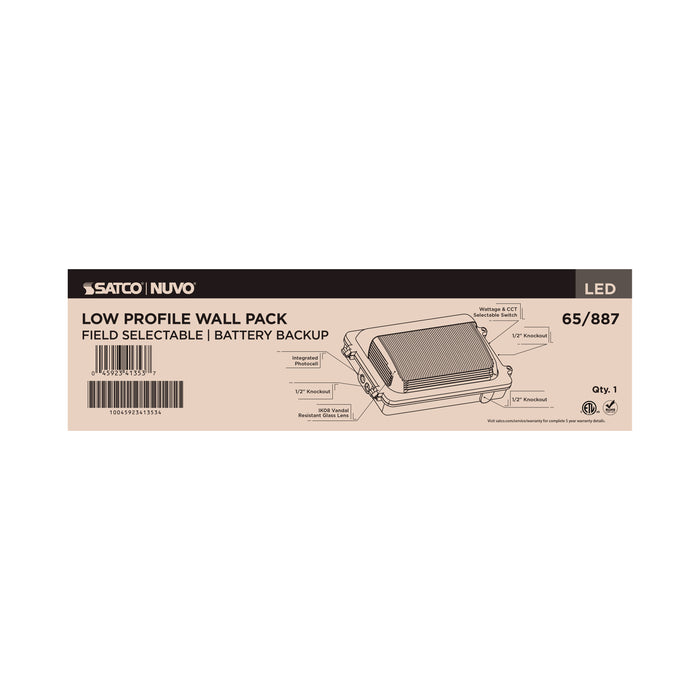SATCO/NUVO LED Low Profile Wall Pack Wattage/CCT Selectable 70W/85W/100W 3000K/4000K/5000K Photocell Emergency Battery Bronze (Q3)