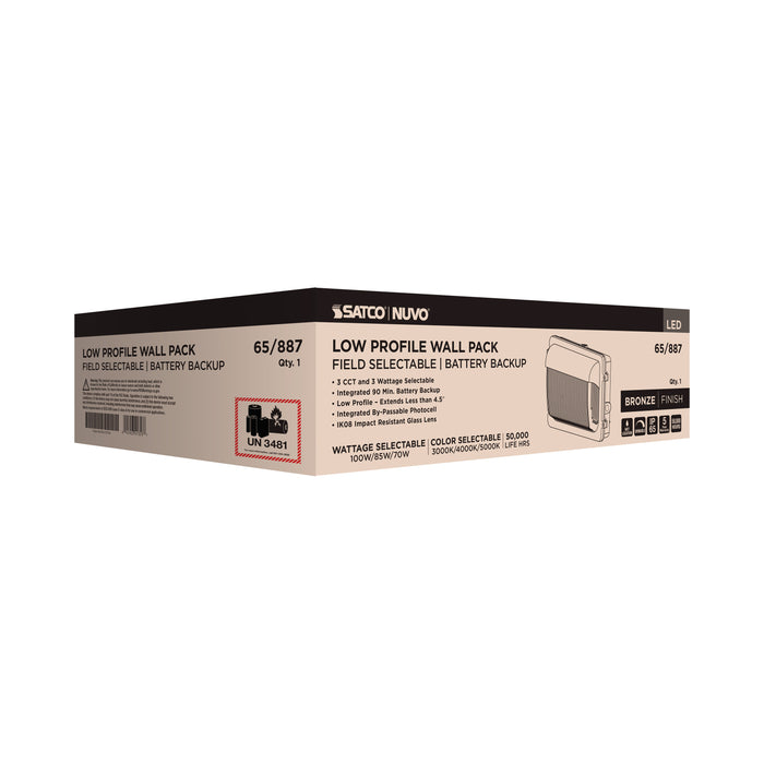 SATCO/NUVO LED Low Profile Wall Pack Wattage/CCT Selectable 70W/85W/100W 3000K/4000K/5000K Photocell Emergency Battery Bronze (Q3)