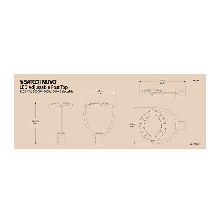 SATCO/NUVO 35W Post Top LED CCT Selectable 3000K/4000K/5000K 120-347V (65-890)