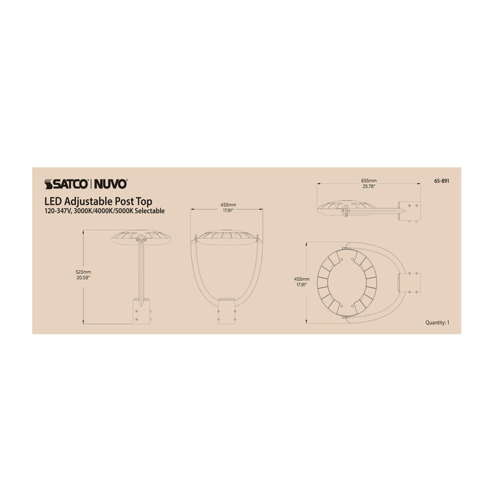 SATCO/NUVO 55W Post Top LED CCT Selectable 3000K/4000K/5000K 120-347V (65-891)
