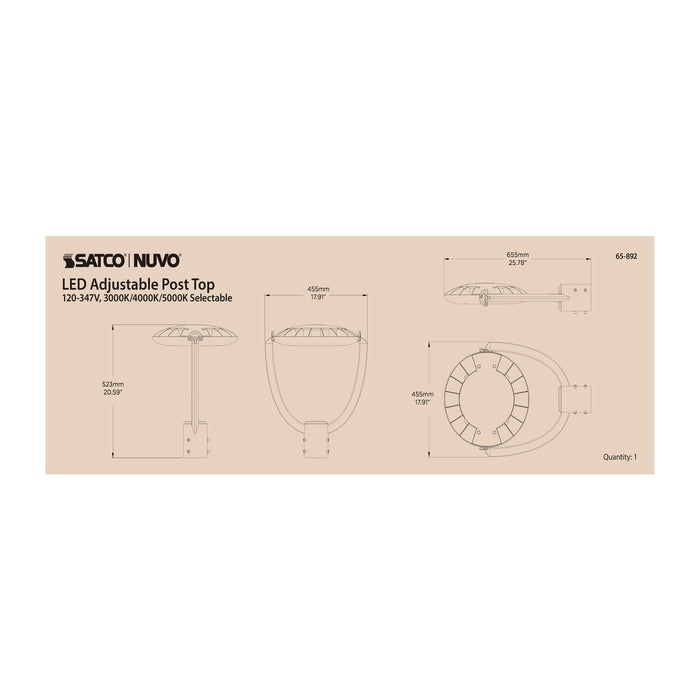 SATCO/NUVO 75W Post Top LED CCT Selectable 3000K/4000K/5000K 120-347V (65-892)