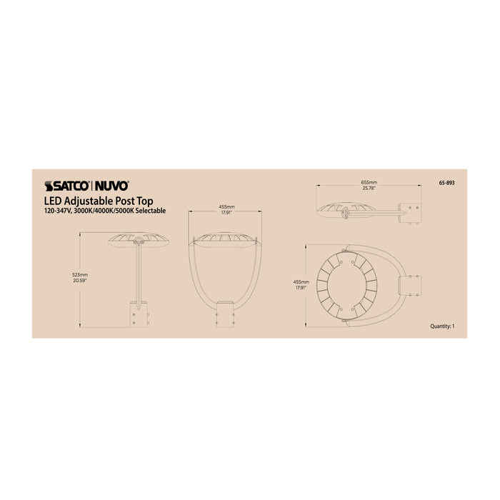 SATCO/NUVO 100W Post Top LED CCT Selectable 3000K/4000K/5000K 120-347V (65-893)