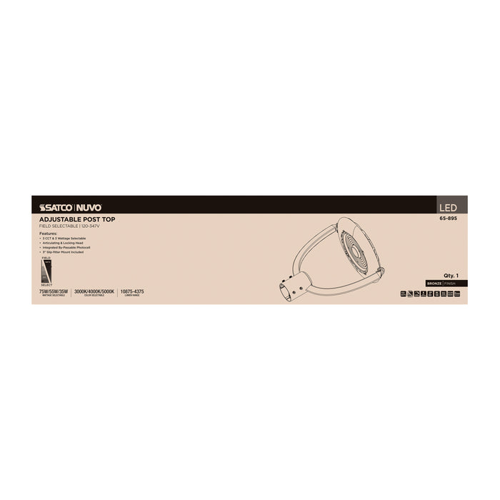 SATCO/NUVO LED Small Post Top Fixture Wattage/CCT Selectable 75W/55W/35W 3000K/4000K/5000K 120-347V Bronze (Q3)