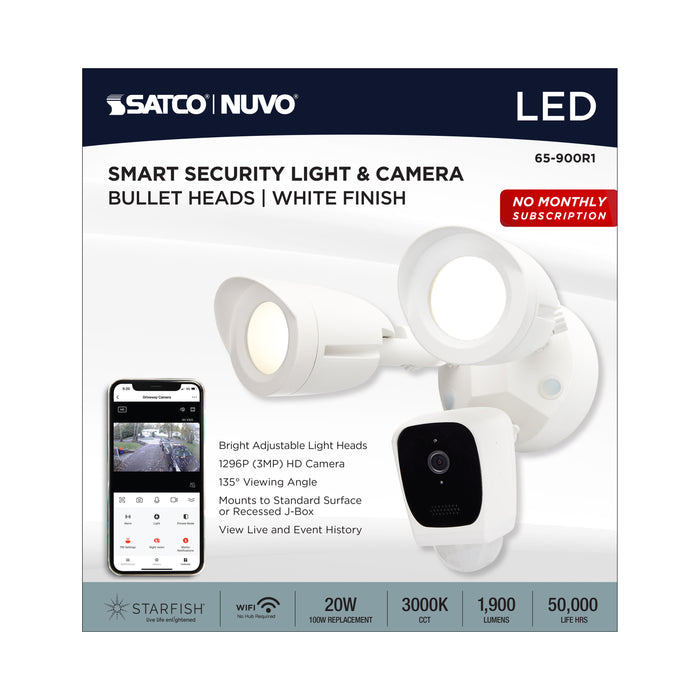 SATCO/NUVO Starfish Bullet Smart Security Light With Camera 20W 3000K White Finish 120-277V (65-900R1)