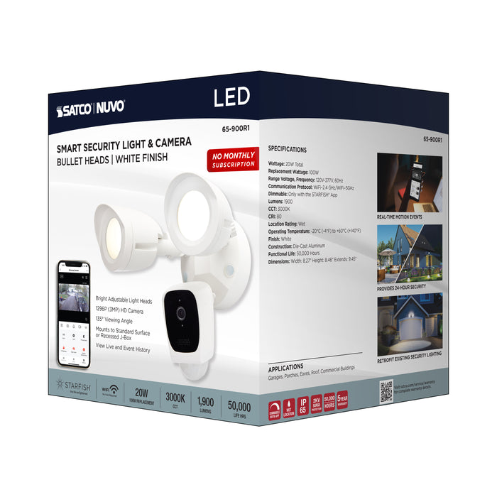 SATCO/NUVO Starfish Bullet Smart Security Light With Camera 20W 3000K White Finish 120-277V (65-900R1)