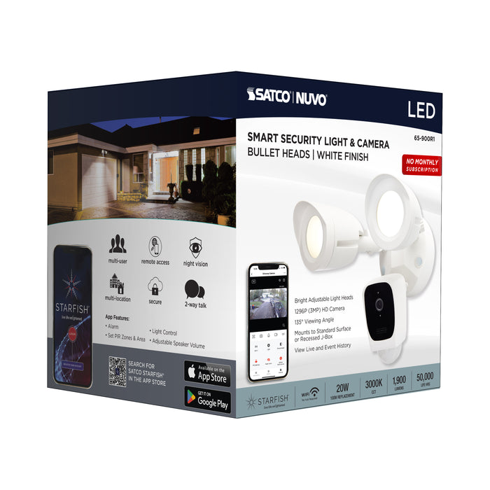 SATCO/NUVO Starfish Bullet Smart Security Light With Camera 20W 3000K White Finish 120-277V (65-900R1)