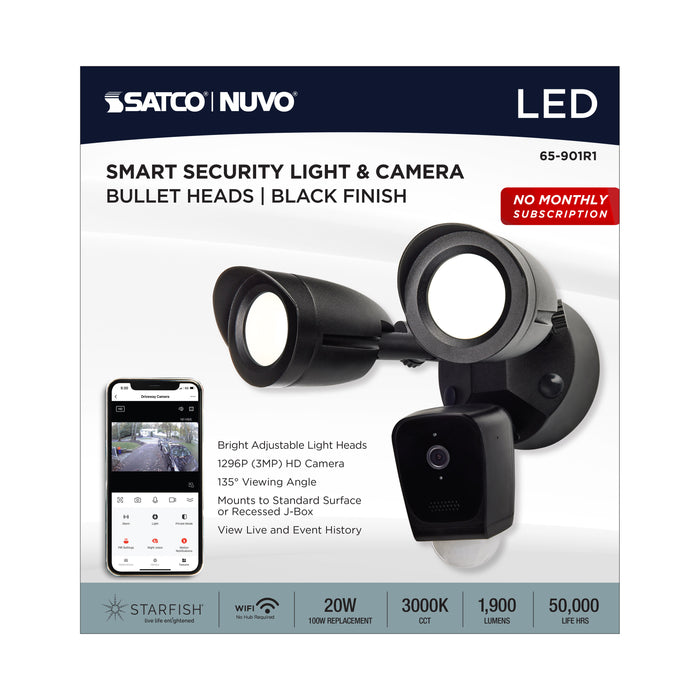 SATCO/NUVO Starfish Bullet Smart Security Light With Camera 20W 3000K Black Finish 120-277V (65-901R1)