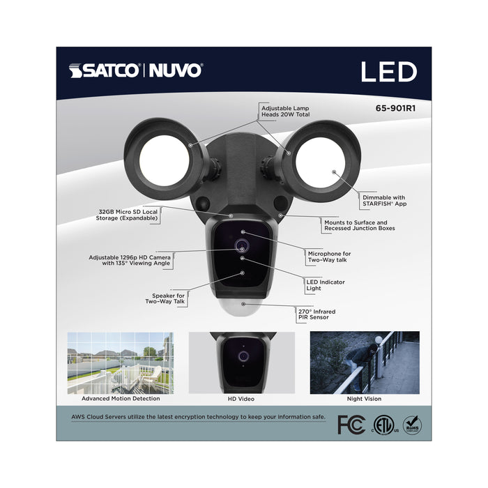 SATCO/NUVO Starfish Bullet Smart Security Light With Camera 20W 3000K Black Finish 120-277V (65-901R1)