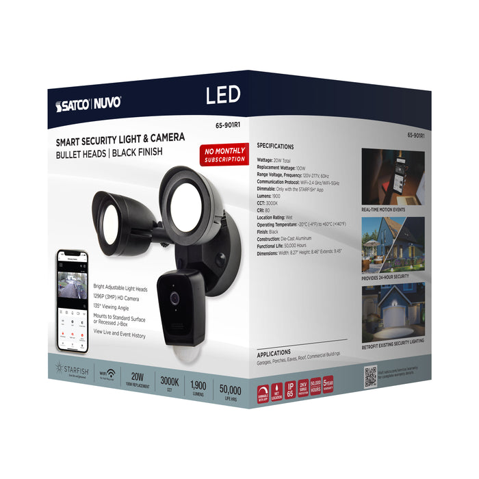 SATCO/NUVO Starfish Bullet Smart Security Light With Camera 20W 3000K Black Finish 120-277V (65-901R1)