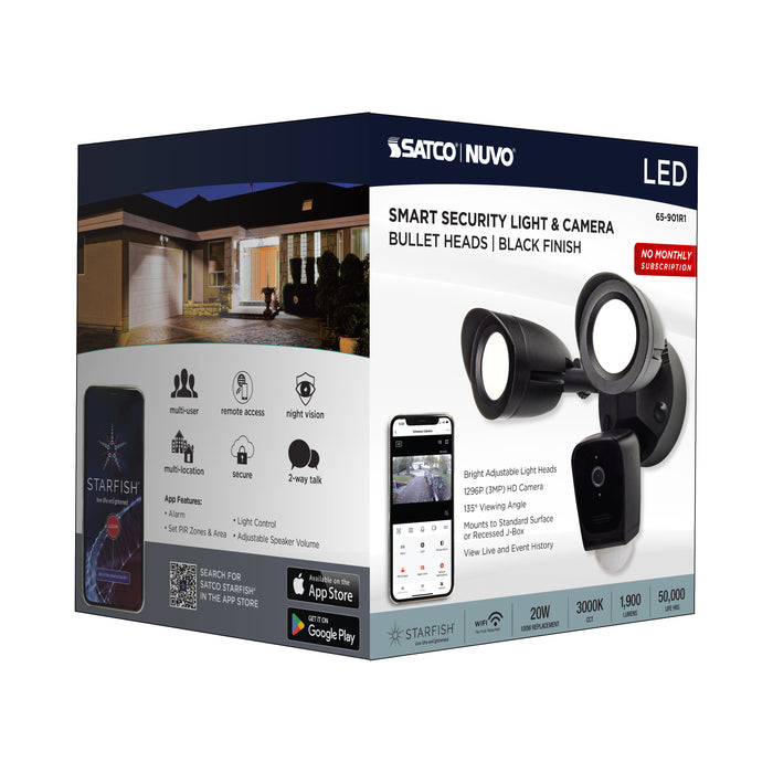 SATCO/NUVO Starfish Bullet Smart Security Light With Camera 20W 3000K Black Finish 120-277V (65-901R1)