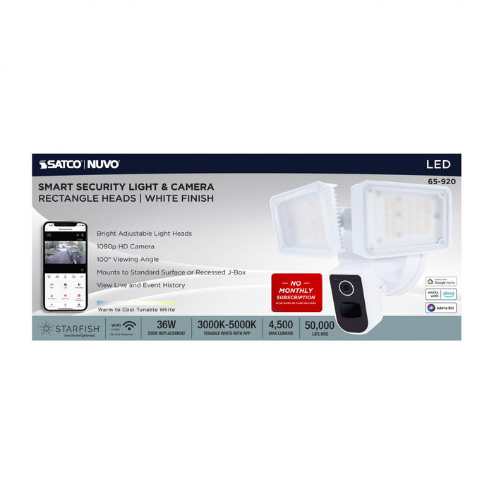 SATCO/NUVO 36W Rectangular Outdoor Smart Security Light With Camera Starfish Enabled Tunable White-White Finish (65-920)