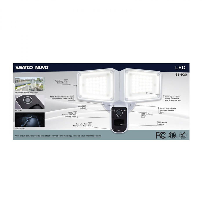 SATCO/NUVO 36W Rectangular Outdoor Smart Security Light With Camera Starfish Enabled Tunable White-White Finish (65-920)