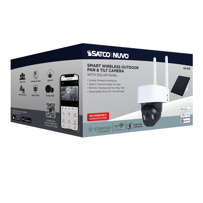 SATCO/NUVO Smart Outdoor Pan And Tilt Camera Wireless With Solar Panel Starfish Enabled (65-926)