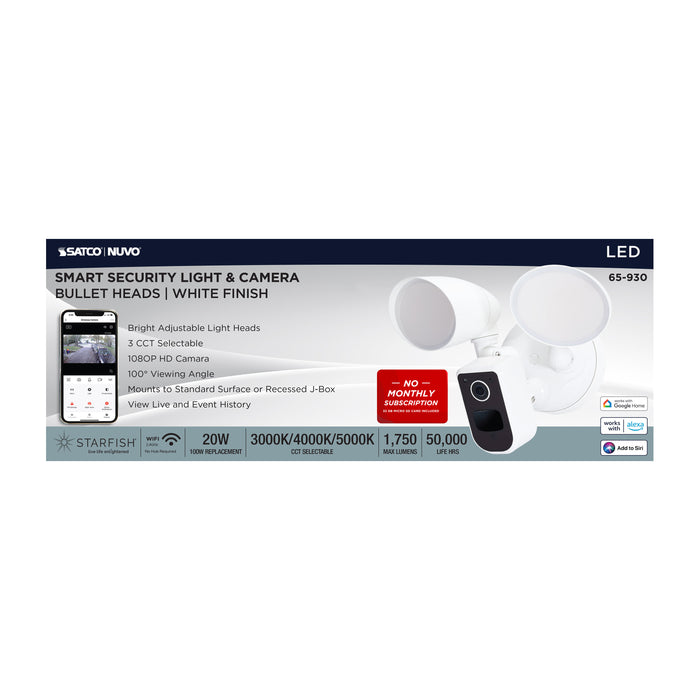 SATCO/NUVO 20W Bullet Outdoor Smart Security Light With Camera Starfish Enabled CCT Selectable 3000K/4000K/5000K White Finish (65-930)