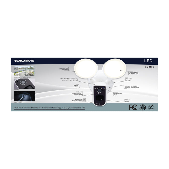 SATCO/NUVO 20W Bullet Outdoor Smart Security Light With Camera Starfish Enabled CCT Selectable 3000K/4000K/5000K White Finish (65-930)