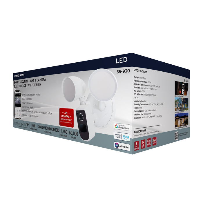 SATCO/NUVO 20W Bullet Outdoor Smart Security Light With Camera Starfish Enabled CCT Selectable 3000K/4000K/5000K White Finish (65-930)