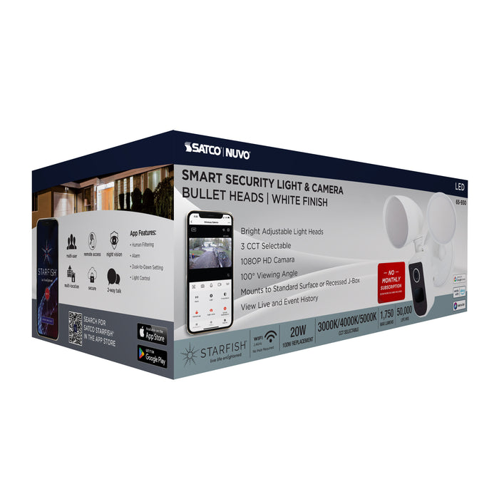 SATCO/NUVO 20W Bullet Outdoor Smart Security Light With Camera Starfish Enabled CCT Selectable 3000K/4000K/5000K White Finish (65-930)