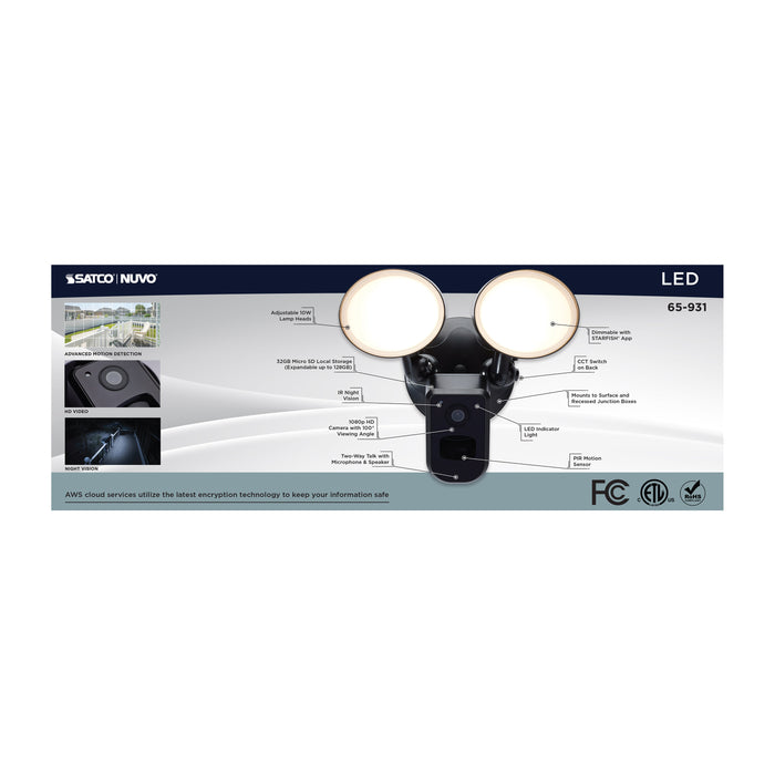 SATCO/NUVO 20W Bullet Outdoor Smart Security Light With Camera Starfish Enabled CCT Selectable 3000K/4000K/5000K Black Finish (65-931)