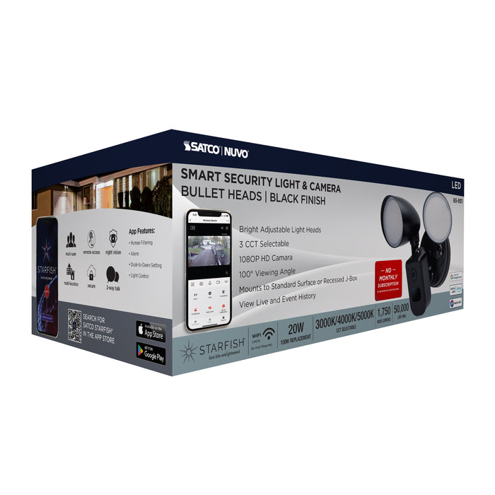 SATCO/NUVO 20W Bullet Outdoor Smart Security Light With Camera Starfish Enabled CCT Selectable 3000K/4000K/5000K Black Finish (65-931)