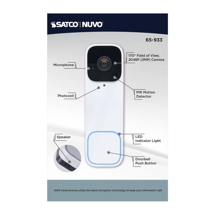 SATCO/NUVO Smart Doorbell Security Camera Wired White With White Chime Starfish Enabled (65-933)