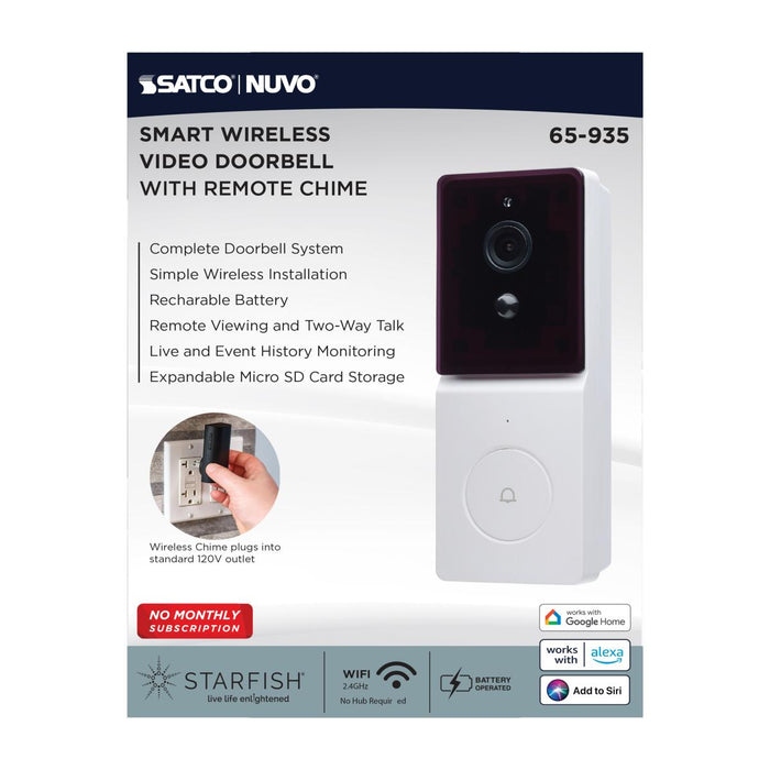 SATCO/NUVO Starfish Smart Doorbell Security Camera White Doorbell With Black Chime (65-935)