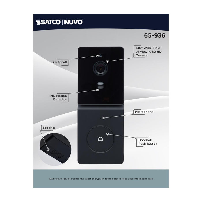 SATCO/NUVO Starfish Smart Doorbell Security Camera Black Finish (65-936)