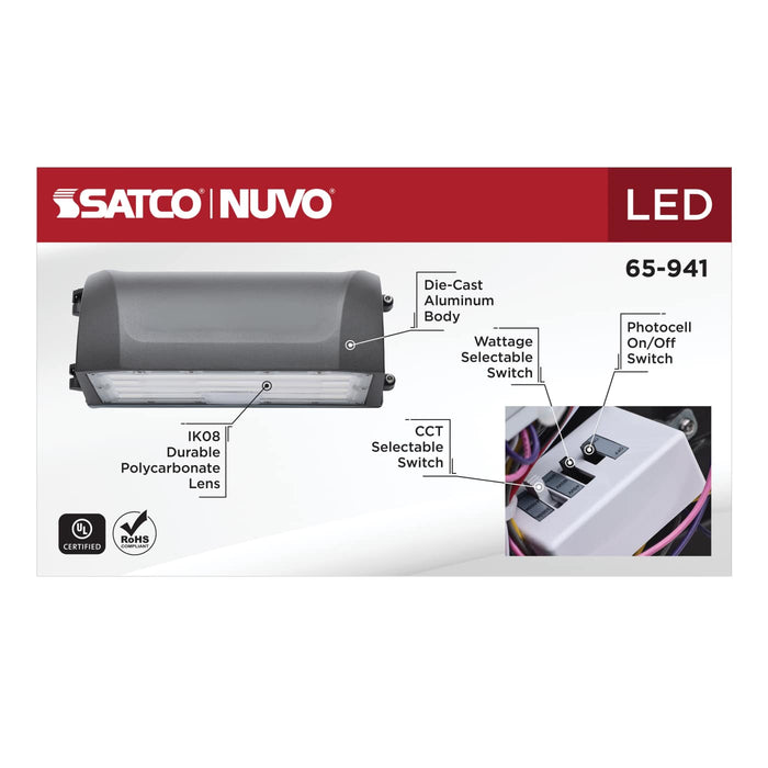 SATCO/NUVO LED Full Cutoff Wall Pack Wattage/CCT Selectable 45W/60W/80W 3000K/4000K/5000K 80 CRI Dimmable 120-277V Bronze Finish (65-941)