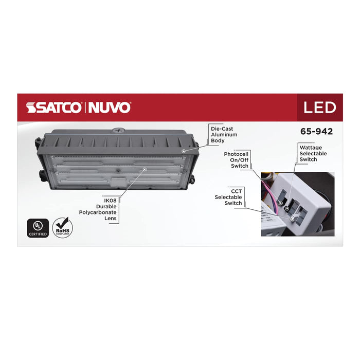 SATCO/NUVO LED Semi Cutoff Wall Pack Wattage/CCT Selectable 45W/60W/80W 3000K/4000K/5000K 80 CRI Dimmable 120-277V Bronze Finish (65-942)