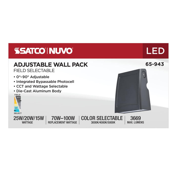 SATCO/NUVO LED Small Wall Pack Wattage/CCT Selectable 15W/20W/25W 3000K/4000K/5000K 80 CRI Dimmable 120-277V Bronze Finish (65-943)