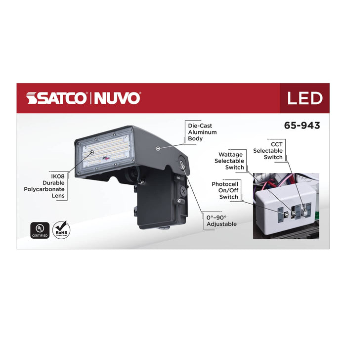 SATCO/NUVO LED Small Wall Pack Wattage/CCT Selectable 15W/20W/25W 3000K/4000K/5000K 80 CRI Dimmable 120-277V Bronze Finish (65-943)