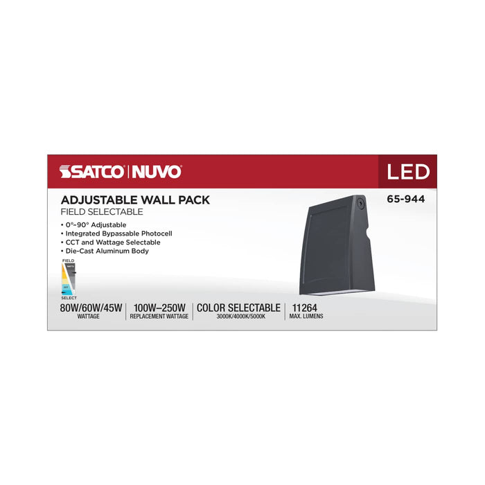 SATCO/NUVO LED Large Wall Pack Wattage/CCT Selectable 45W/60W/80W 3000K/4000K/5000K 80 CRI Dimmable 120-277V Bronze Finish (65-944)