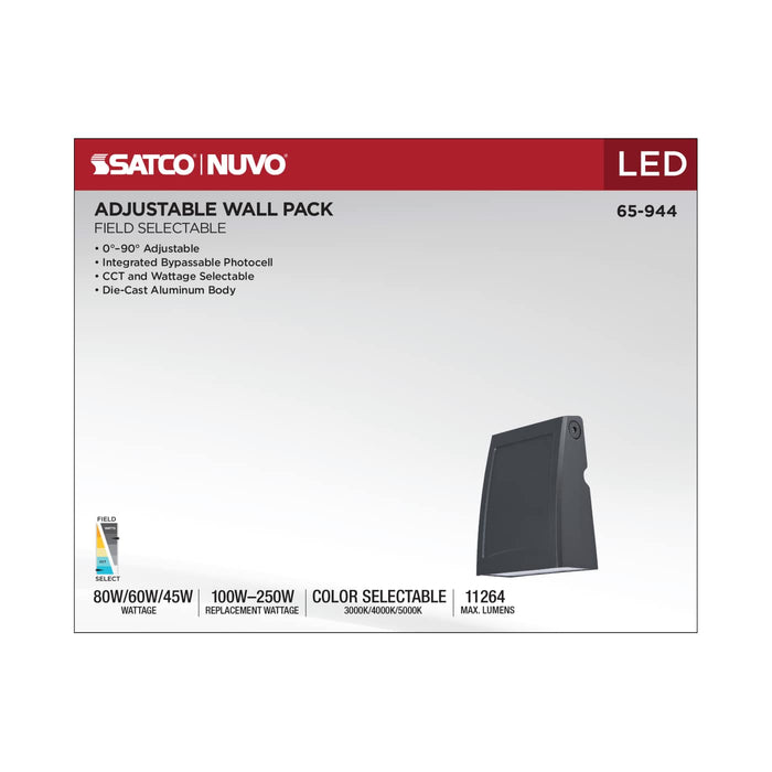 SATCO/NUVO LED Large Wall Pack Wattage/CCT Selectable 45W/60W/80W 3000K/4000K/5000K 80 CRI Dimmable 120-277V Bronze Finish (65-944)