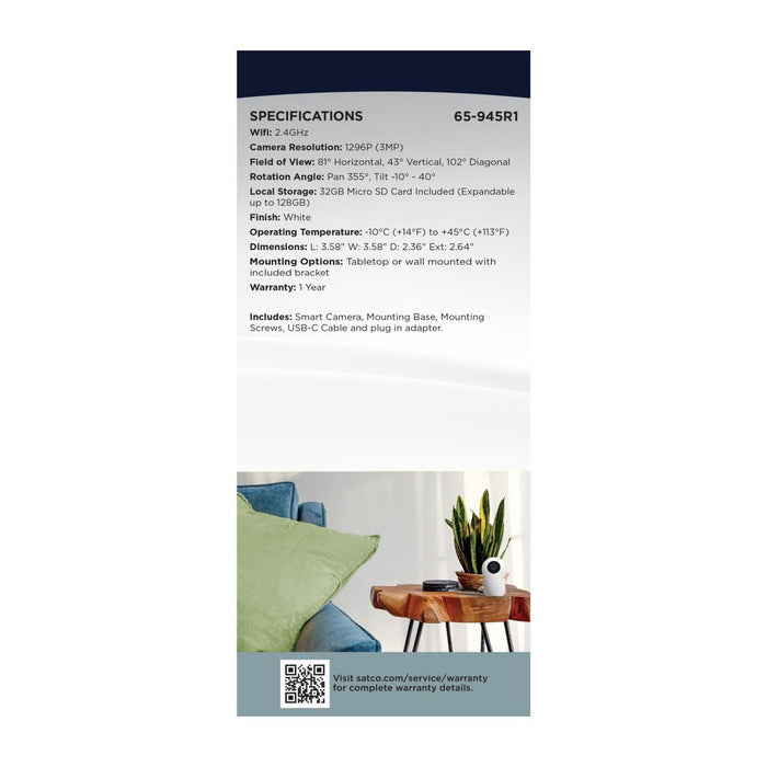 SATCO/NUVO Starfish Smart Indoor Pan And Tilt Camera White Finish (65-945R1)