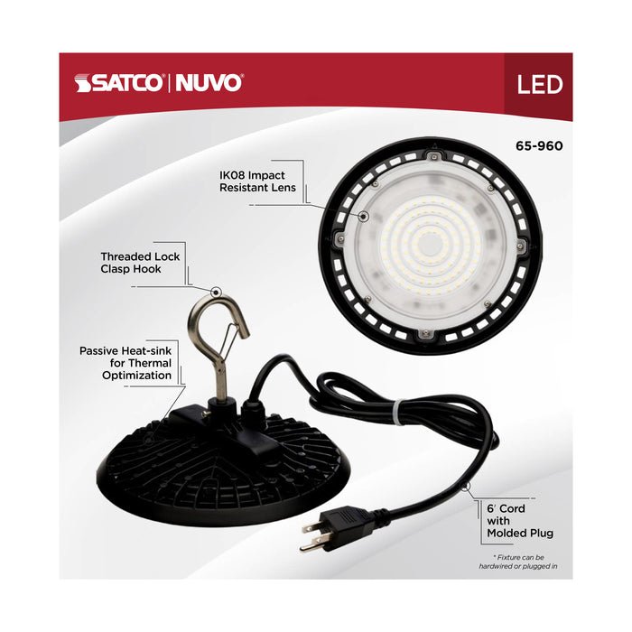 SATCO/NUVO 60W Hi-Pro Shop Light With Plug 8 Inch 3000K Black Finish 120V (65-960)