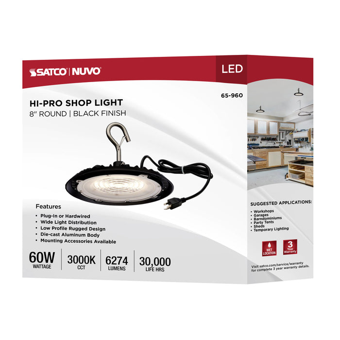 SATCO/NUVO 60W Hi-Pro Shop Light With Plug 8 Inch 3000K Black Finish 120V (65-960)