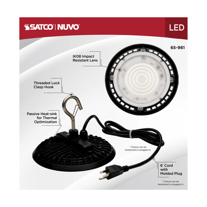 SATCO/NUVO 60W Hi-Pro Shop Light With Plug 8 Inch 4000K Black Finish 120V (65-961)