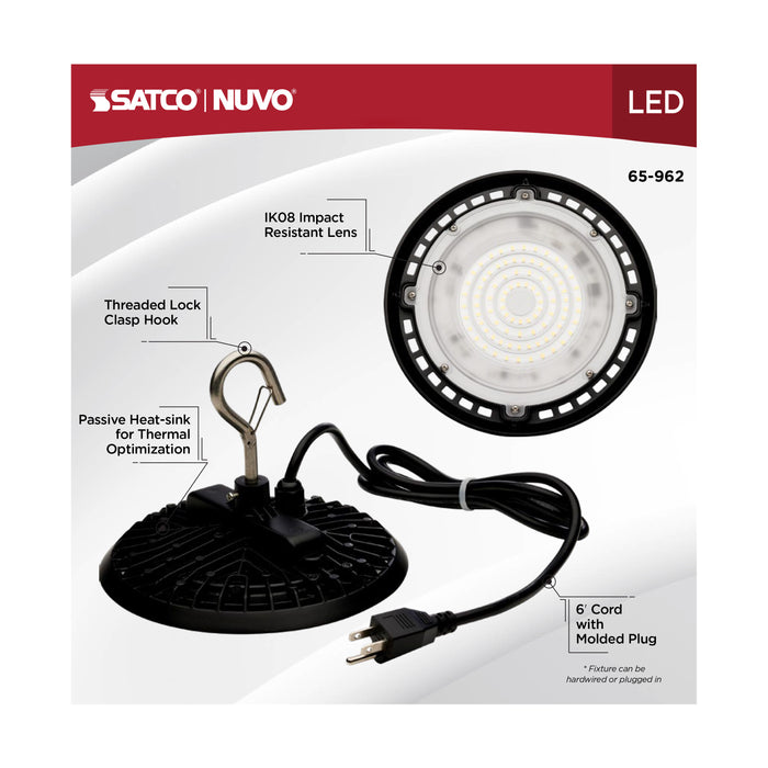SATCO/NUVO 60W Hi-Pro Shop Light With Plug 8 Inch 5000K Black Finish 120V (65-962)