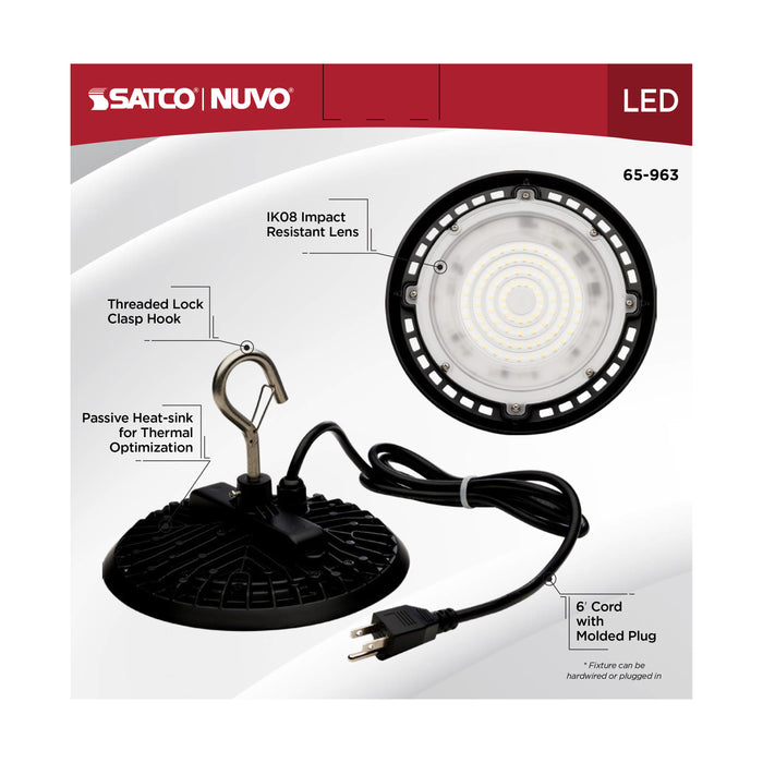 SATCO/NUVO 80W Hi-Pro Shop Light With Plug 8 Inch 3000K Black Finish 120V (65-963)