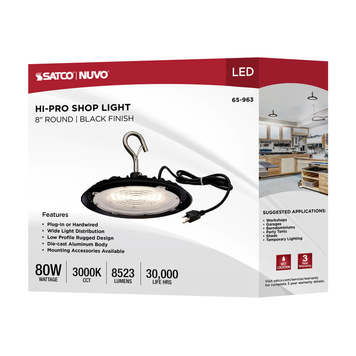 SATCO/NUVO 80W Hi-Pro Shop Light With Plug 8 Inch 3000K Black Finish 120V (65-963)