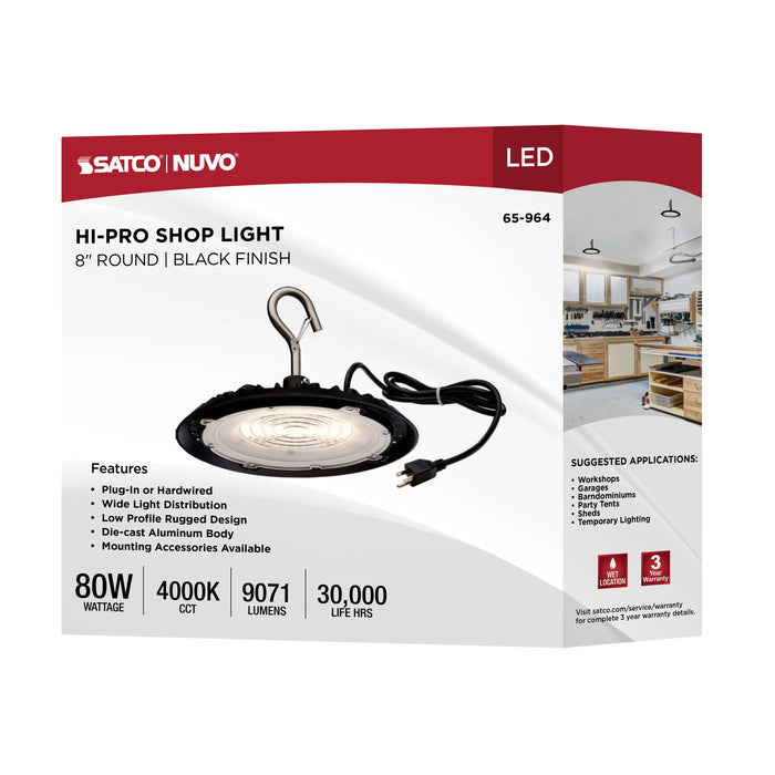 SATCO/NUVO 80W Hi-Pro Shop Light With Plug 8 Inch 4000K Black Finish 120V (65-964)