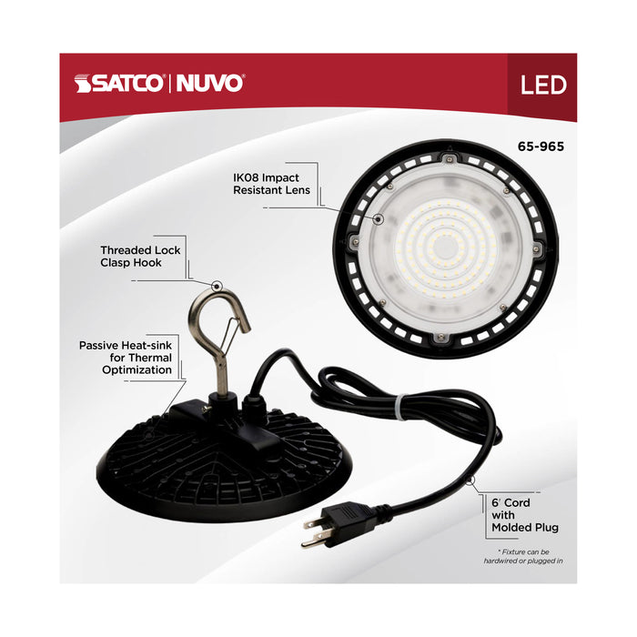 SATCO/NUVO 80W Hi-Pro Shop Light With Plug 8 Inch 5000K Black Finish 120V (65-965)