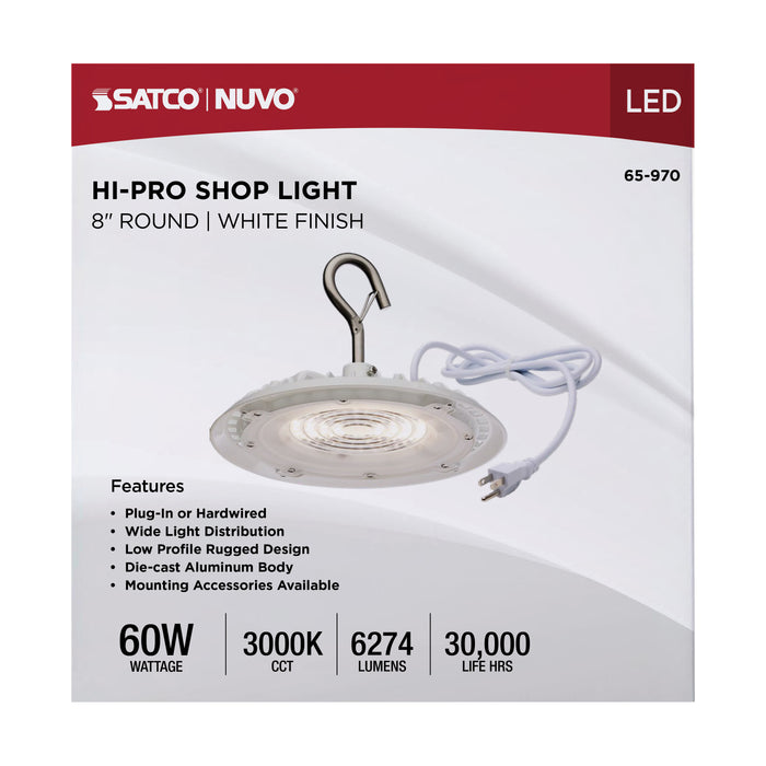 SATCO/NUVO 60W Hi-Pro Shop Light With Plug 8 Inch 3000K White Finish 120V (65-970)