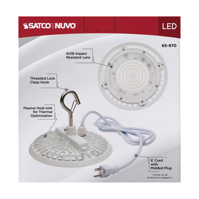 SATCO/NUVO 60W Hi-Pro Shop Light With Plug 8 Inch 3000K White Finish 120V (65-970)