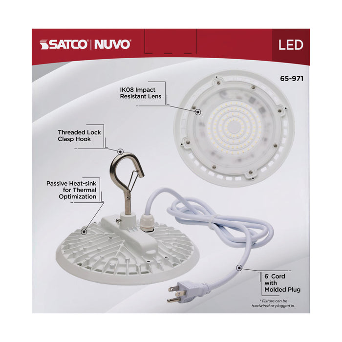 SATCO/NUVO 60W Hi-Pro Shop Light With Plug 8 Inch 4000K White Finish 120V (65-971)