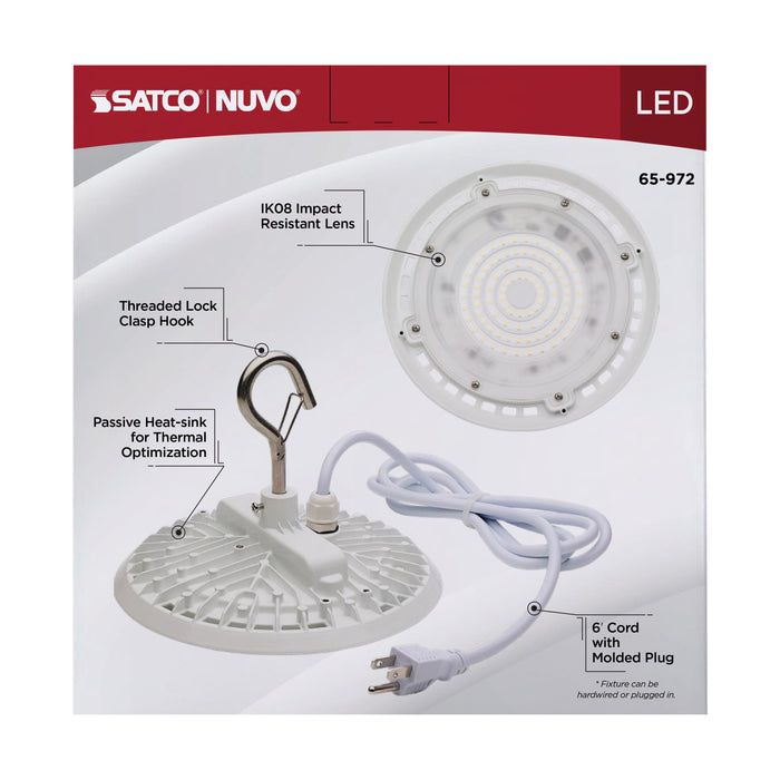 SATCO/NUVO 60W Hi-Pro Shop Light With Plug 8 Inch 5000K White Finish 120V (65-972)