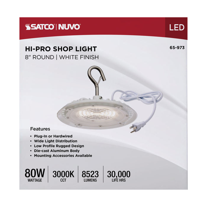 SATCO/NUVO 80W Hi-Pro Shop Light With Plug 8 Inch 3000K White Finish 120V (65-973)