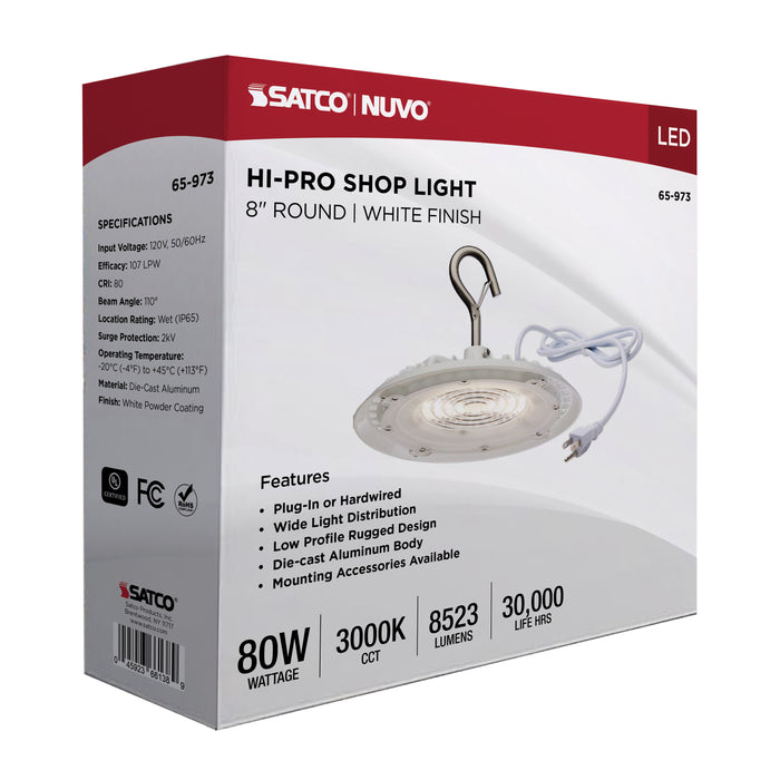 SATCO/NUVO 80W Hi-Pro Shop Light With Plug 8 Inch 3000K White Finish 120V (65-973)