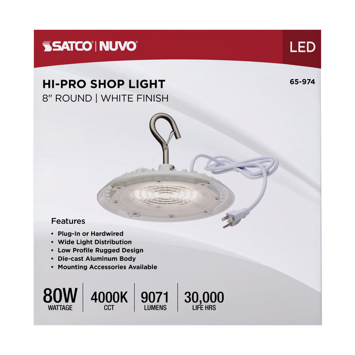 SATCO/NUVO 80W Hi-Pro Shop Light With Plug 8 Inch 4000K White Finish 120V (65-974)