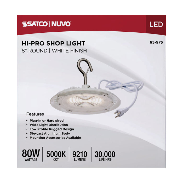 SATCO/NUVO 80W Hi-Pro Shop Light With Plug 8 Inch 5000K White Finish 120V (65-975)
